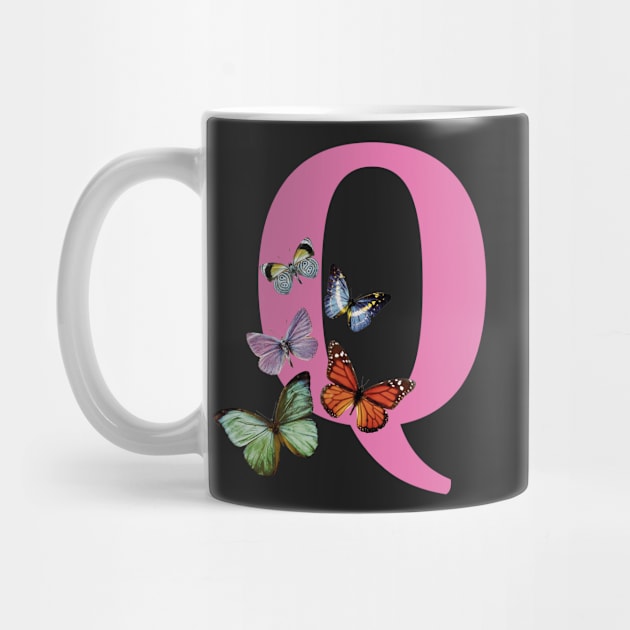 Letter pink Q with colorful butterflies by ColorsHappiness